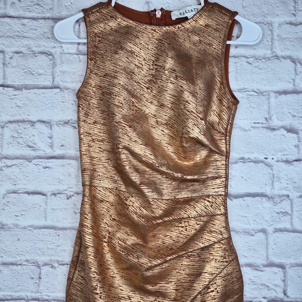 ELLIATT Rhian Metallic Ruched Mini Dress Homecoming Bodycon XS Cocktail Bronze - Picture 5 of 10